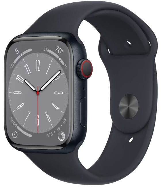 Apple Watch Series 8 GPS + Cellular, 41mm, Midnight aluminum case - Midnight sport band i gruppen SMARTPHONE & SURFPLATTOR / Träning, hem & fritid / Apple Watch & tillbehör / Apple Watch hos TP E-commerce Nordic AB (38-95879)