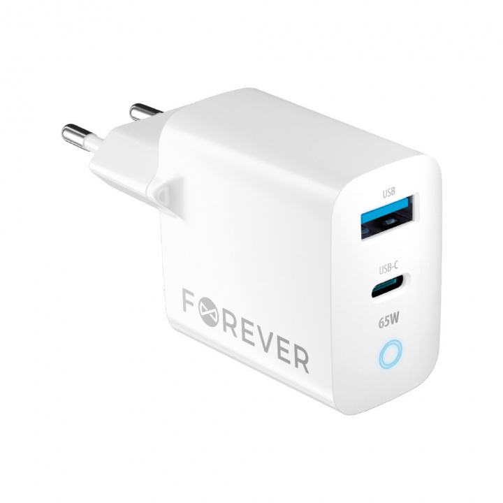 Forever GaN TC-06-65AC PD QC Väggladdare 1x USB-C 1x USB 65W i gruppen SMARTPHONE & SURFPLATTOR / Laddare & Kablar / Väggladdare / Väggladdare USB hos TP E-commerce Nordic AB (38-96940)