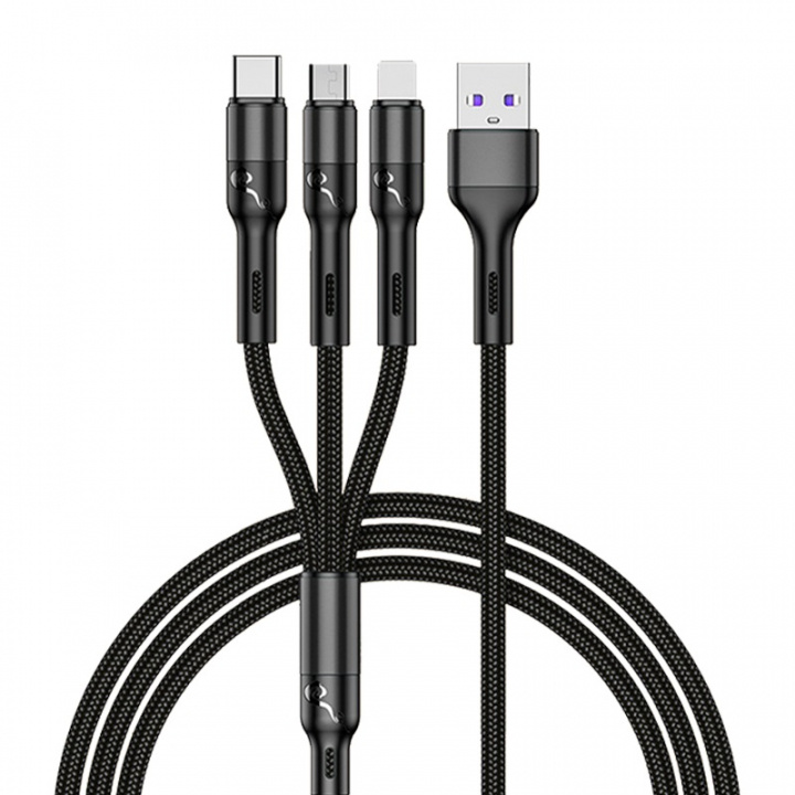 EGA 3-i-1 Kabel USB-A till USB-C/Lightning/Micro-USB, 1m, Svart i gruppen SMARTPHONE & SURFPLATTOR / Laddare & Kablar / Kablar / Kablar Typ C hos TP E-commerce Nordic AB (38-96974)