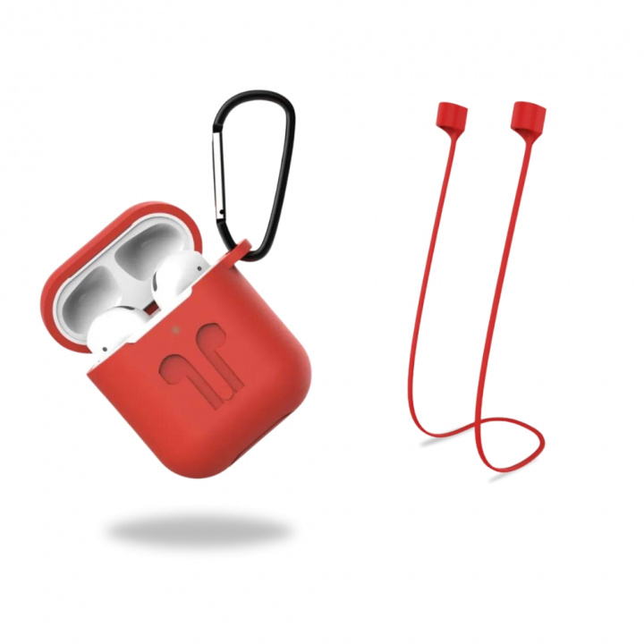 Skyddsfodral i silikon med hörlursband och hänge till Apple Airpods, Röd i gruppen HEMELEKTRONIK / Ljud & Bild / Hörlurar & Tillbehör / Tillbehör hos TP E-commerce Nordic AB (38-97525)