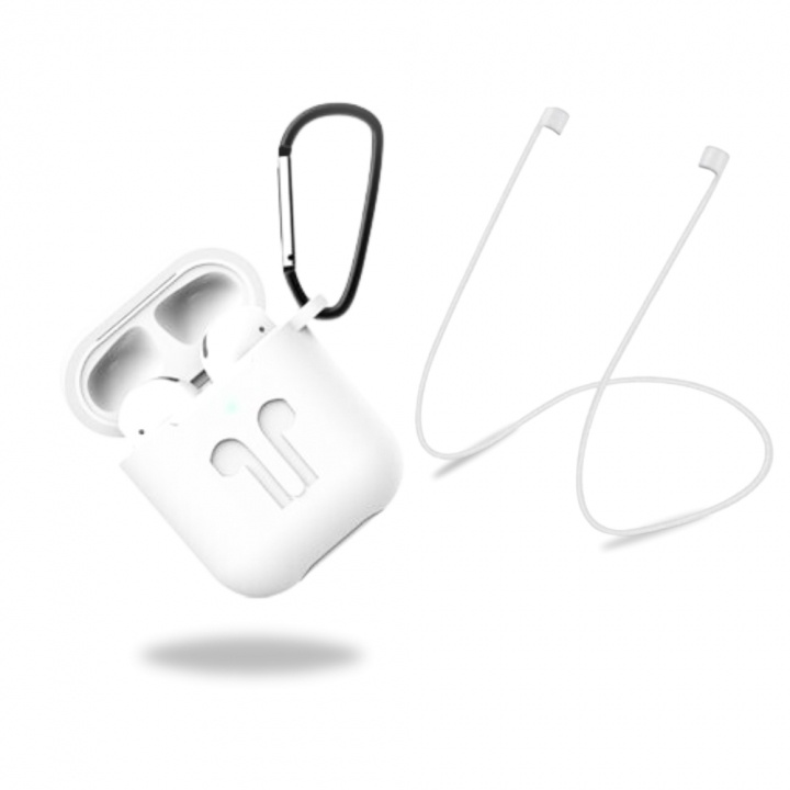 Skyddsfodral i silikon med hörlursband och hänge till Apple Airpods, Vit i gruppen HEMELEKTRONIK / Ljud & Bild / Hörlurar & Tillbehör / Tillbehör hos TP E-commerce Nordic AB (38-97532)