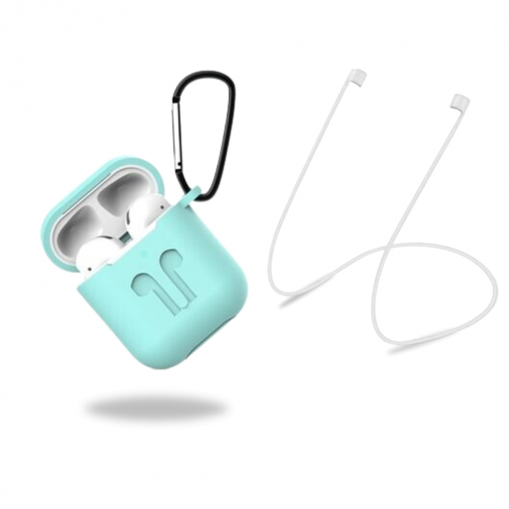 Skyddsfodral i silikon med hörlursband och hänge till Apple Airpods, Turkosgrön i gruppen HEMELEKTRONIK / Ljud & Bild / Hörlurar & Tillbehör / Tillbehör hos TP E-commerce Nordic AB (38-97538)