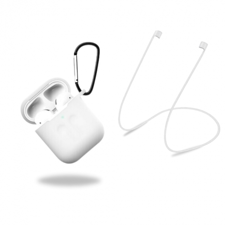 Skyddsfodral i silikon med hörlursband och hänge till Apple Airpods, Vit/Transparent i gruppen HEMELEKTRONIK / Ljud & Bild / Hörlurar & Tillbehör / Tillbehör hos TP E-commerce Nordic AB (38-97539)