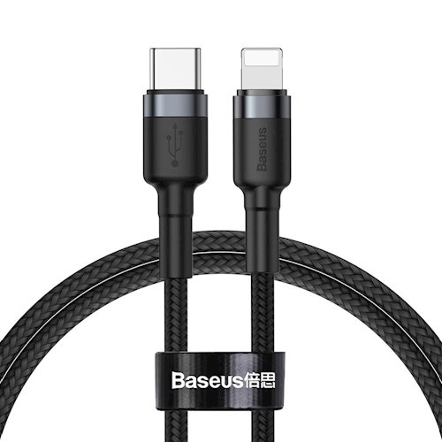 Baseus USB-C till Lightning Textilkabel, 1m, Svart/Grå i gruppen SMARTPHONE & SURFPLATTOR / Laddare & Kablar / Kablar / Kablar Lightning hos TP E-commerce Nordic AB (38-98186)