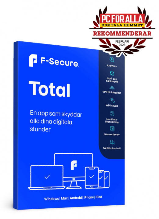 F-Secure Total 1 år, 5 enheter i gruppen DATORER & KRINGUTRUSTNING / Datortillbehör / Programvaror hos TP E-commerce Nordic AB (38-98564)