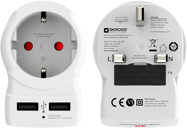 SKROSS El-Adapter USB Storbritannien mfl