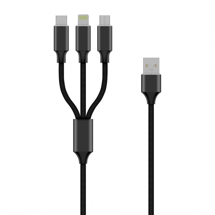 Forever 3in1 Micro-USB/Lightning/USB-C 1m 2A, Svart i gruppen SMARTPHONE & SURFPLATTOR / Laddare & Kablar / Kablar / Kablar Lightning hos TP E-commerce Nordic AB (38-99350)