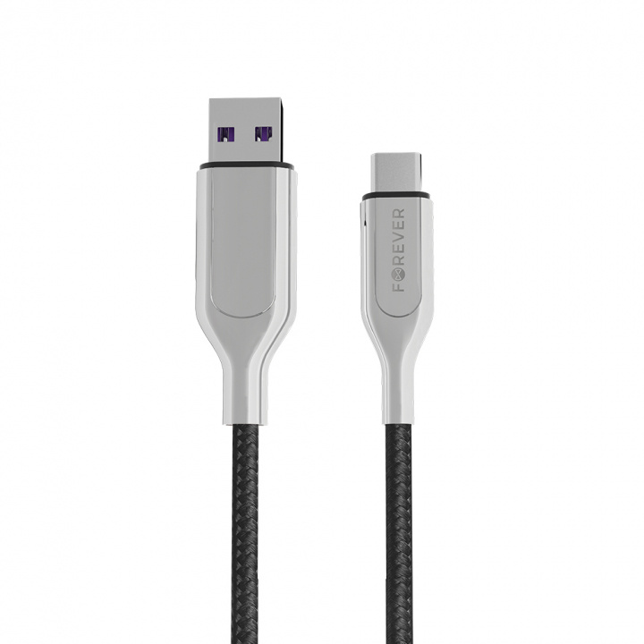 Forever Core Ultra Fast USB-kabel - USB-C 1m 5A, Svart i gruppen SMARTPHONE & SURFPLATTOR / Laddare & Kablar / Kablar / Kablar Typ C hos Teknikproffset Nordic AB (38-99361)