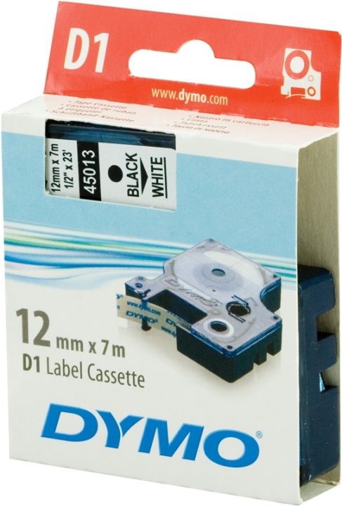 Dymo D1 Tape Black on White 12mm x 7m (45013) i gruppen DATORER & KRINGUTRUSTNING / Skrivare & Tillbehör / Skrivare / Märkmaskiner & Tillbehör / Tejp hos TP E-commerce Nordic AB (38-9964)