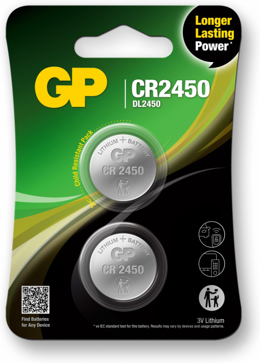GP Knappcell Litium CR2450, 2-pack i gruppen HEMELEKTRONIK / Batterier & Laddare / Batterier / Knappcell hos TP E-commerce Nordic AB (38-99867)
