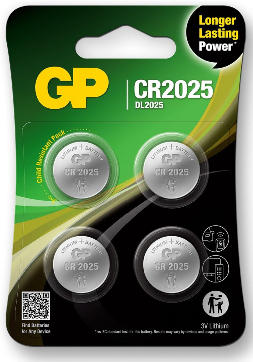 GP Knappcell Litium CR2025, 4-pack i gruppen HEMELEKTRONIK / Batterier & Laddare / Batterier / Knappcell hos TP E-commerce Nordic AB (38-99874)