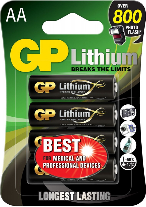 GP AA Litiumbatteri 1.5V, 15LF-2U4, 4-pack i gruppen HEMELEKTRONIK / Batterier & Laddare / Batterier / AA hos TP E-commerce Nordic AB (38-99879)