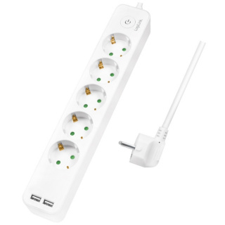 LogiLink Grenuttag 5-vägs + 2st USB m brytare 1,5m Vit