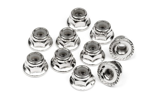 Serrated Flange Lock Nut M4 (Silver/10Pcs) i gruppen LEKSAKER, BARN- & BABYPRODUKTER / Radiostyrt / Reservdelar & Extra Tillbehör / HPI / Skruvar/Fästen / Muttrar hos TP E-commerce Nordic AB (A02105)