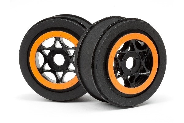 Ah-64 Wheel Black/Orange (42X83Mm/2Pcs) i gruppen LEKSAKER, BARN- & BABYPRODUKTER / Radiostyrt / Reservdelar & Extra Tillbehör / HPI / Fälgar / Offroad hos TP E-commerce Nordic AB (A02343)