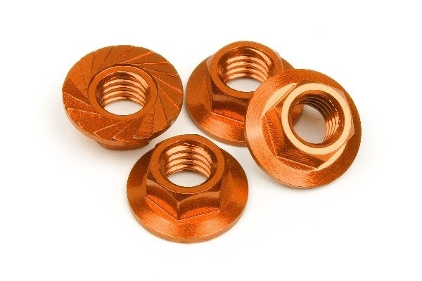 Serrated Flange Nut M4 (Orange/4Pcs) | LEKSAKER, BARN- & BABYPRODUKTER - Radiostyrt - Reservdelar & Extra Tillbehör - HPI - Skruvar/Fästen - Muttrar | GameStuff