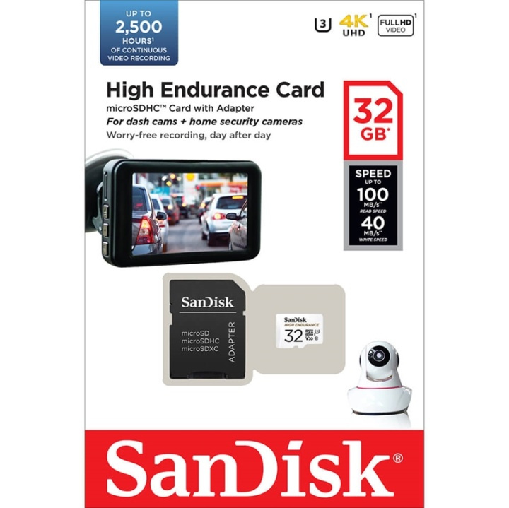 SANDISK MicroSDHC 32GB High Endurance med adapter i gruppen HEMELEKTRONIK / Lagringsmedia / Minneskort / Micro SD/HC/XC hos TP E-commerce Nordic AB (A05011)