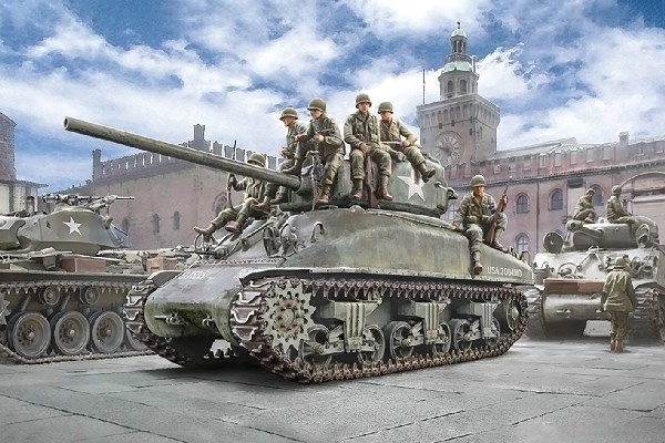 Italeri 1:35 M4A1 Sherman With U.S. Infantry i gruppen SPORT, FRITID & HOBBY / Hobby / Plastmodeller / Militärfordon (Land) hos TP E-commerce Nordic AB (A07249)