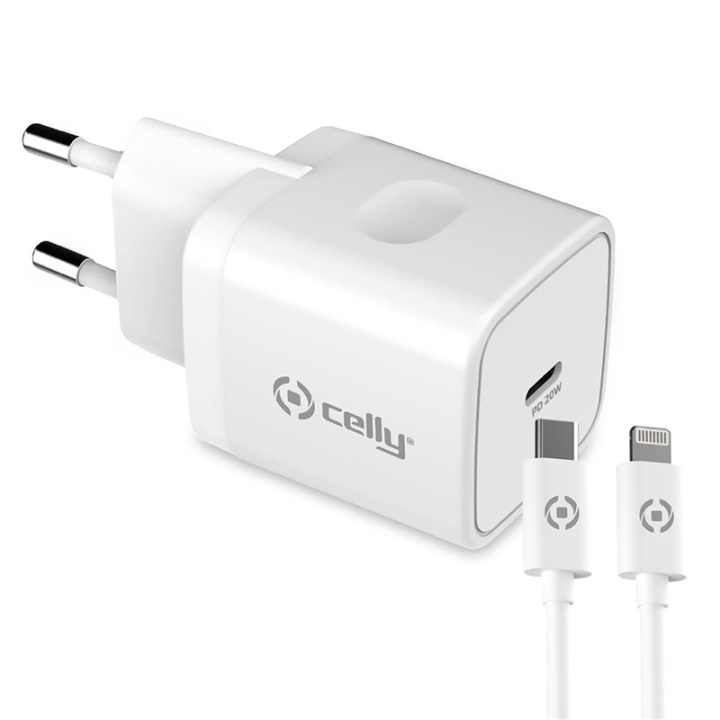 Celly USB-laddare USB-C PD 20W + Lightningkabel i gruppen DATORER & KRINGUTRUSTNING / Datorkablar / USB-kablar / USB-C hos TP E-commerce Nordic AB (A08373)