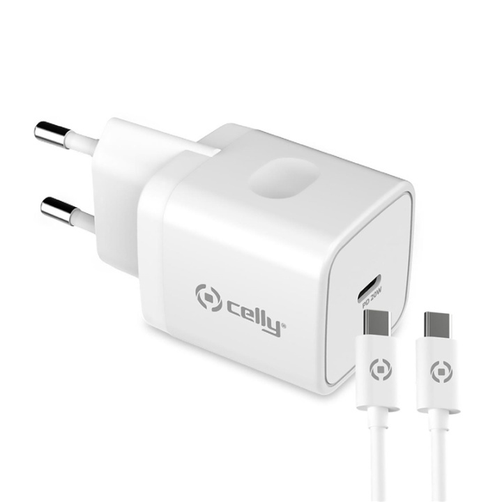 Celly USB-laddare USB-C PD 20W + USB-C-kabel i gruppen DATORER & KRINGUTRUSTNING / Datorkablar / USB-kablar / USB-C hos TP E-commerce Nordic AB (A08374)