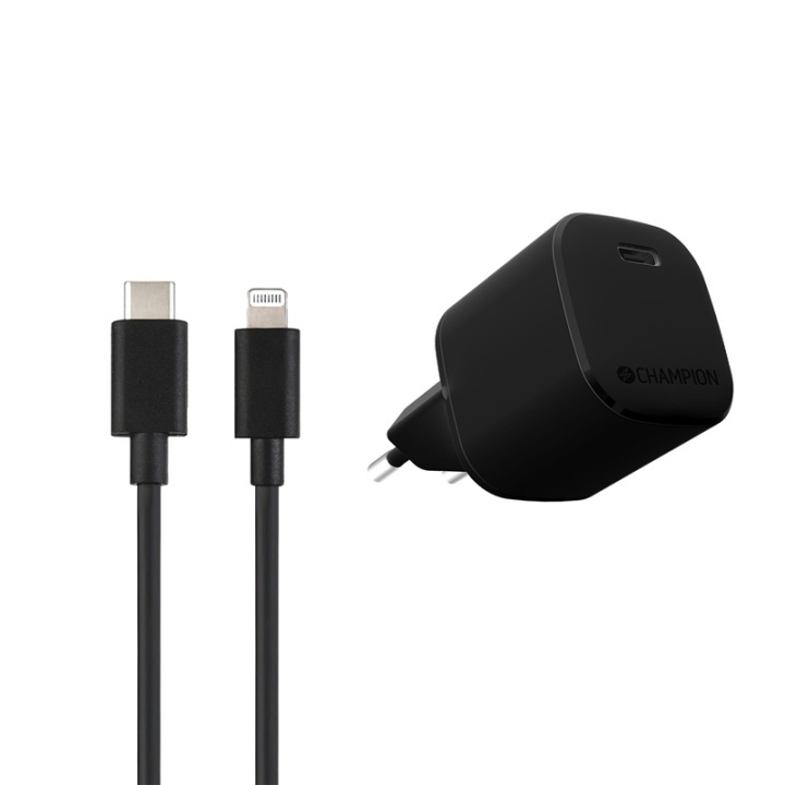 Champion Laddare 20W + USB-C till Lightning Kabel Svart i gruppen DATORER & KRINGUTRUSTNING / Datorkablar / USB-kablar / USB-C hos TP E-commerce Nordic AB (A08378)