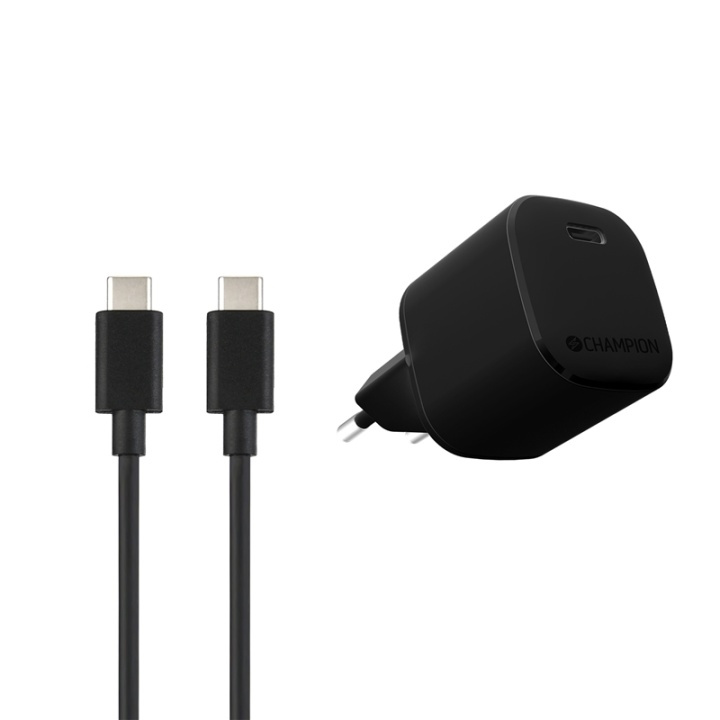 Champion Laddare 20W + USB-C Kabel Svart i gruppen DATORER & KRINGUTRUSTNING / Datorkablar / USB-kablar / USB-C hos TP E-commerce Nordic AB (A08379)