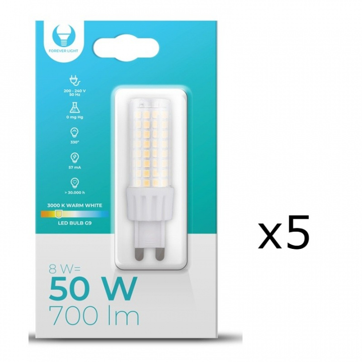 LED-Lampa, G9, 8W, 230V, 3000K, 5-pack, Varmvitt i gruppen HEMELEKTRONIK / Belysning / LED-lampor hos TP E-commerce Nordic AB (A08708-PKT05)