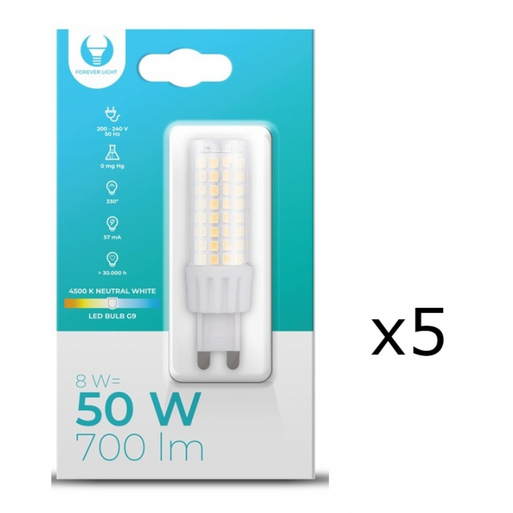 LED-lampa, G9, 8W, 230V, 4500K, 5-pack, Vit neutral i gruppen HEMELEKTRONIK / Belysning / LED-lampor hos TP E-commerce Nordic AB (A08709-PKT05)