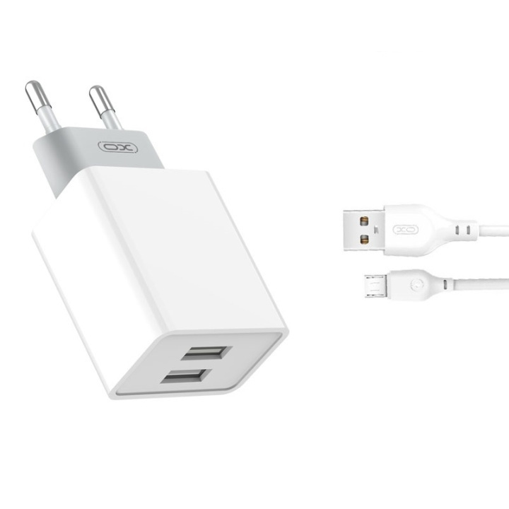 XO L65 - Väggladdare (2,4A) 2xUSB + microUSB-kabel i gruppen SMARTPHONE & SURFPLATTOR / Laddare & Kablar / Väggladdare / Väggladdare microUSB hos TP E-commerce Nordic AB (A08773)