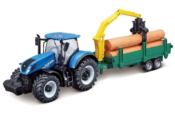 Tractor w/tree frowarder N.H. T7.615 10cm blue i gruppen LEKSAKER, BARN- & BABYPRODUKTER / Leksaker / Leksaksbilar hos TP E-commerce Nordic AB (A09243)