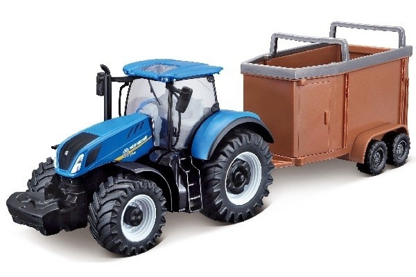 Tractor w/livestock trailer N.H. T7.615 10cm Blå i gruppen LEKSAKER, BARN- & BABYPRODUKTER / Leksaker / Leksaksbilar & andra fordon hos TP E-commerce Nordic AB (A09244)