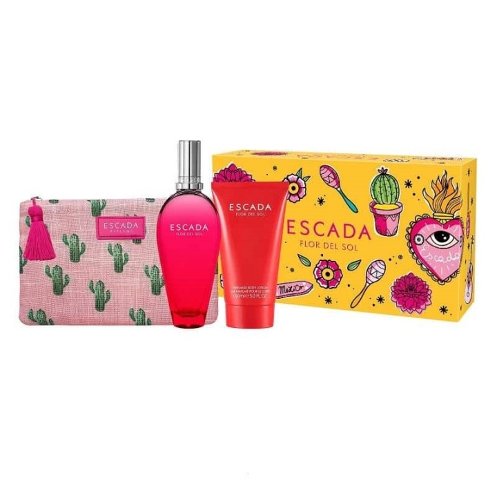 Giftset Escada Flor Del Sol Edt 100ml + BodyLotion 150ml+ Clutch Bag i gruppen SKÖNHET & HÄLSA / Doft & Parfym / Parfym / Parfymboxar hos TP E-commerce Nordic AB (A10866)