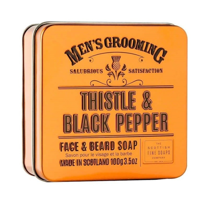Scottish Fine Soaps Thistle & Black Pepper Face & Beard Soap in a Tin 100g i gruppen SKÖNHET & HÄLSA / Presentkit / Presentkit För Honom hos TP E-commerce Nordic AB (A13070)