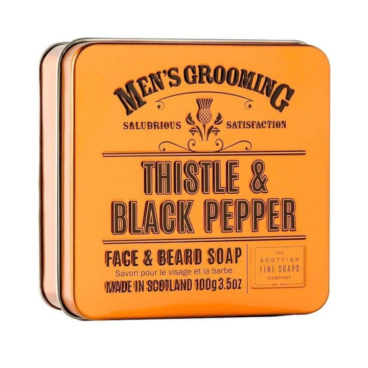 The Scottish Fine Soaps Company Scottish Fine Soaps Thistle & Black Pepper Face & Beard Soap in a Tin 100g i gruppen SKÖNHET & HÄLSA / Presentkit / Presentkit För Honom hos TP E-commerce Nordic AB (A13070)