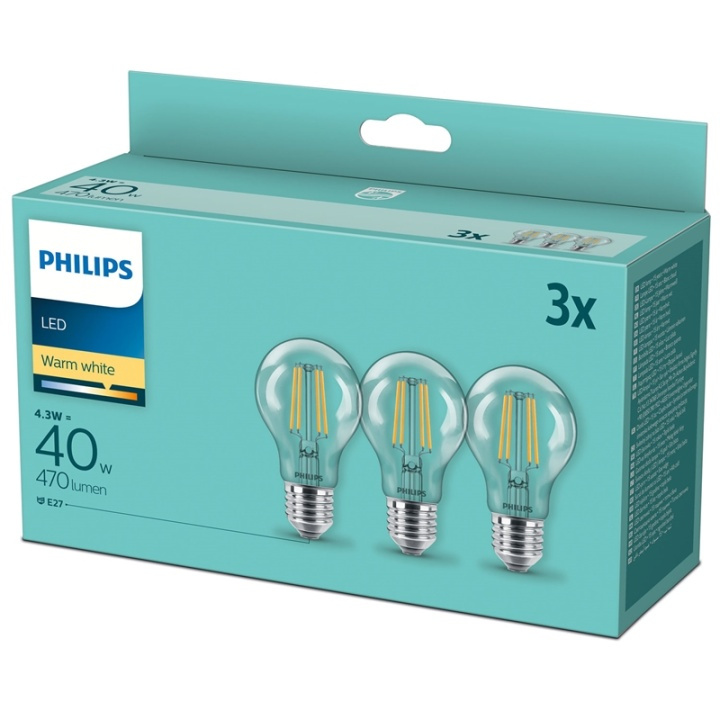 Philips 3-pack LED E27 Normal Klar 40W i gruppen HEMELEKTRONIK / Belysning / LED-lampor hos TP E-commerce Nordic AB (A13808)