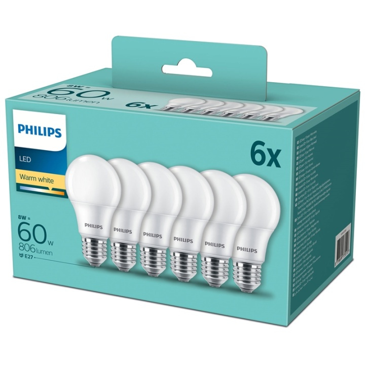 Philips 6-pack LED E27 Normal Frost 60 i gruppen HEMELEKTRONIK / Belysning / LED-lampor hos TP E-commerce Nordic AB (A13813)