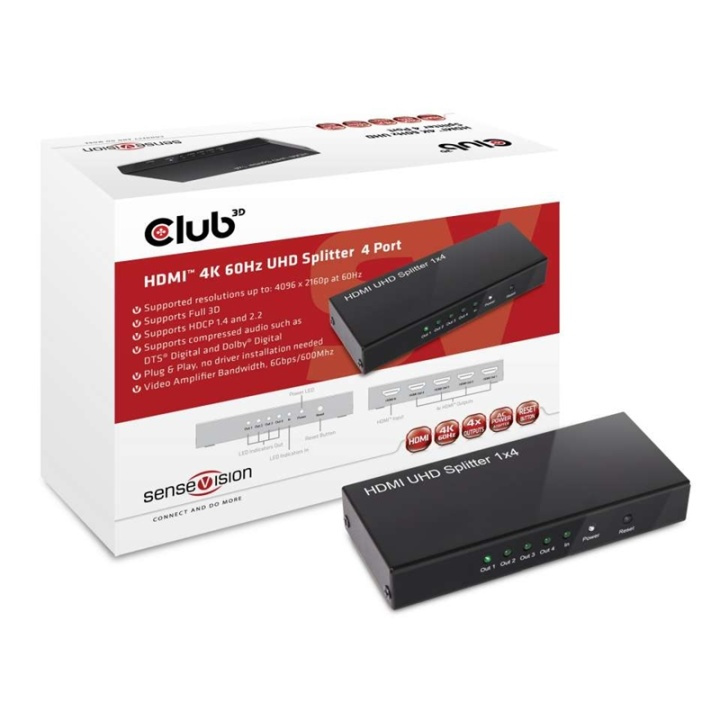 CLUB3D HDMI 2.0 UHD Splitter 4 Ports i gruppen HEMELEKTRONIK / Kablar & Adaptrar / HDMI / Adaptrar hos TP E-commerce Nordic AB (A13944)