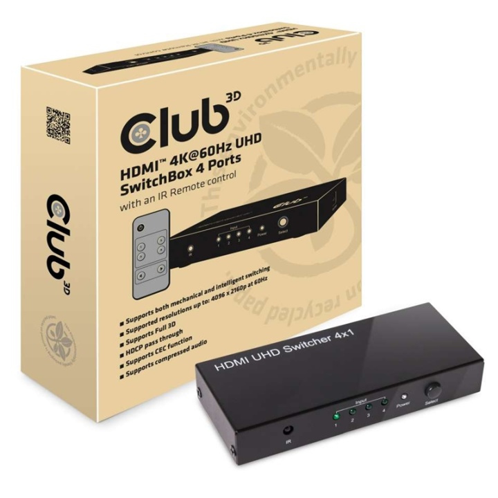 CLUB3D HDMI 2.0 UHD SwitchBox 4 Ports i gruppen HEMELEKTRONIK / Kablar & Adaptrar / HDMI / Adaptrar hos TP E-commerce Nordic AB (A13945)