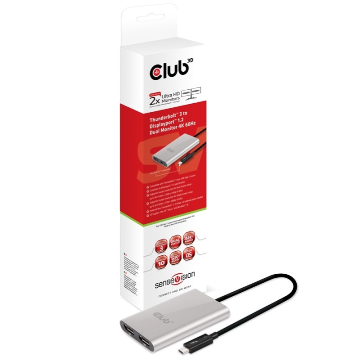 CLUB3D ThunderboltT 3 to DisplayportT 1.2 Dual Monitor 4K 60Hz i gruppen DATORER & KRINGUTRUSTNING / Datorkablar / DisplayPort / Adaptrar hos TP E-commerce Nordic AB (A13947)