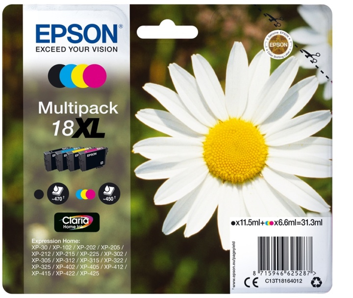 Epson Daisy Flerpack 4 färger 18XL Claria Home-bläck i gruppen DATORER & KRINGUTRUSTNING / Skrivare & Tillbehör / Bläck & Toner / Bläckpatroner / Epson hos TP E-commerce Nordic AB (A14069)