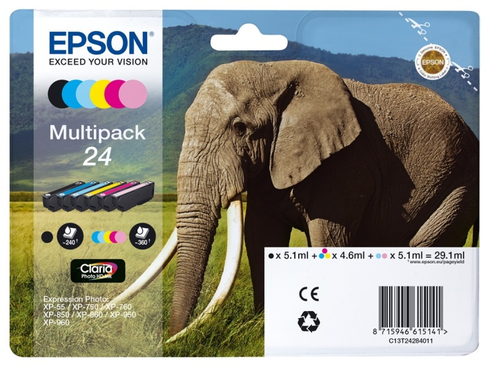 Epson Elephant Multipack 6-colours 24 Claria Photo HD Ink i gruppen DATORER & KRINGUTRUSTNING / Skrivare & Tillbehör / Bläck & Toner / Bläckpatroner / Epson hos TP E-commerce Nordic AB (A14070)