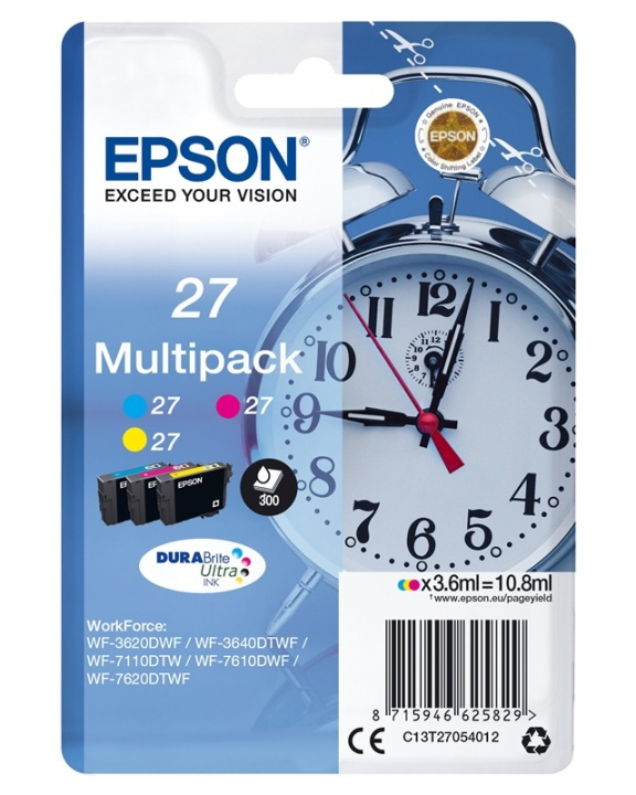 Epson Alarm clock Multipack 3-colour 27 DURABrite Ultra Ink i gruppen DATORER & KRINGUTRUSTNING / Skrivare & Tillbehör / Bläck & Toner / Bläckpatroner / Epson hos TP E-commerce Nordic AB (A14080)
