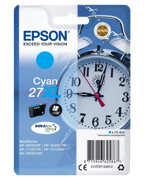 Epson Alarm clock Singlepack Cyan 27XL DURABrite Ultra Ink i gruppen DATORER & KRINGUTRUSTNING / Skrivare & Tillbehör / Bläck & Toner / Bläckpatroner / Epson hos TP E-commerce Nordic AB (A14081)
