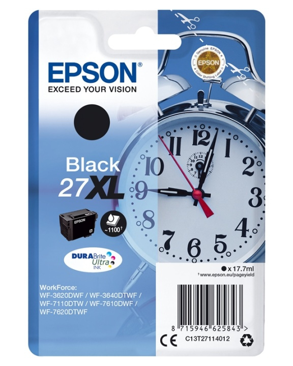 Epson Alarm clock Singlepack Black 27XL DURABrite Ultra Ink i gruppen DATORER & KRINGUTRUSTNING / Skrivare & Tillbehör / Bläck & Toner / Bläckpatroner / Epson hos Teknikproffset Nordic AB (A14082)