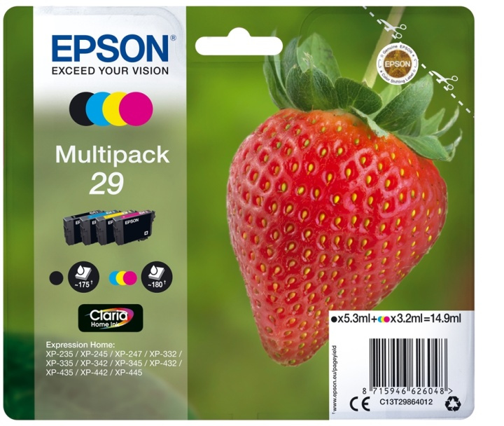 Epson Strawberry Multipack 4-colours 29 Claria Home Ink i gruppen DATORER & KRINGUTRUSTNING / Skrivare & Tillbehör / Bläck & Toner / Bläckpatroner / Epson hos TP E-commerce Nordic AB (A14086)
