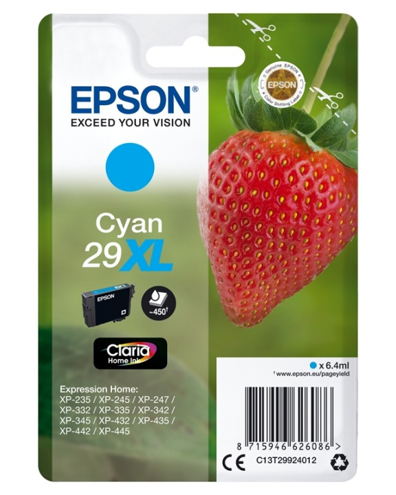 Epson Strawberry Singlepack Cyan 29XL Claria Home Ink i gruppen DATORER & KRINGUTRUSTNING / Skrivare & Tillbehör / Bläck & Toner / Bläckpatroner / Epson hos TP E-commerce Nordic AB (A14088)