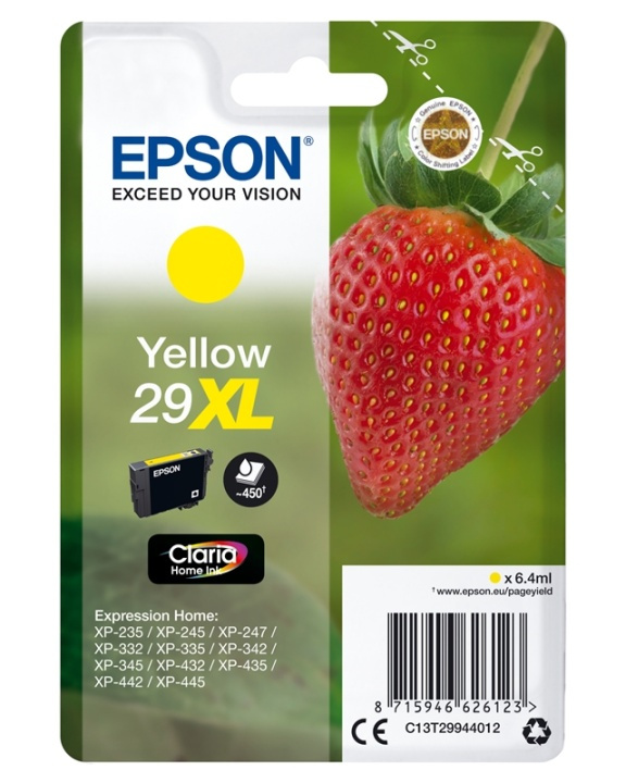 Epson Strawberry Singlepack Yellow 29XL Claria Home Ink i gruppen DATORER & KRINGUTRUSTNING / Skrivare & Tillbehör / Bläck & Toner / Bläckpatroner / Epson hos TP E-commerce Nordic AB (A14089)