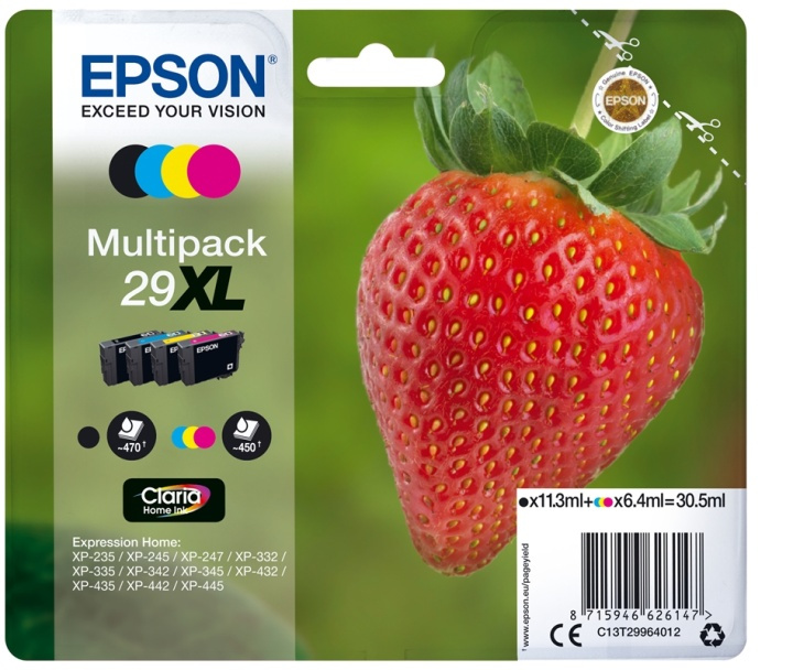 Epson Strawberry Multipack 4-colours 29XL Claria Home Ink i gruppen DATORER & KRINGUTRUSTNING / Skrivare & Tillbehör / Bläck & Toner / Bläckpatroner / Epson hos Teknikproffset Nordic AB (A14091)