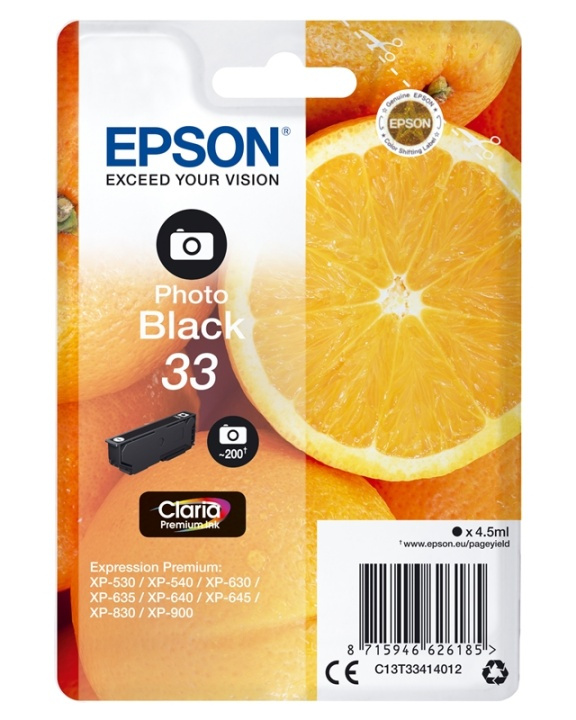 Epson Oranges Singlepack Photo Black 33 Claria Premium Ink i gruppen DATORER & KRINGUTRUSTNING / Skrivare & Tillbehör / Bläck & Toner / Bläckpatroner / Epson hos TP E-commerce Nordic AB (A14094)