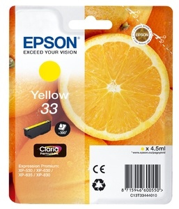 Epson Oranges C13T33444010 bläckpatroner 1 styck Original Gul i gruppen DATORER & KRINGUTRUSTNING / Skrivare & Tillbehör / Bläck & Toner / Bläckpatroner / Epson hos TP E-commerce Nordic AB (A14095)